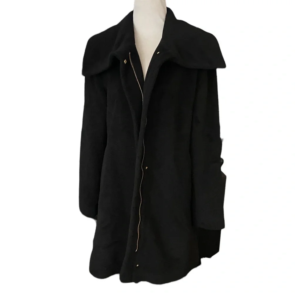 Cole Haan Black Wool Blend Zippered Trench Jacket Coat Women’s Size 12